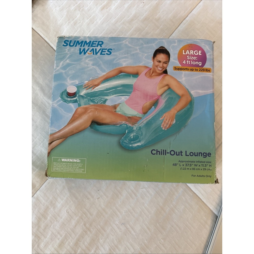 Summer Waves Chill-Out Lounge Inflatable‎ Pool Float Teal Large 4ft Cup Holder
